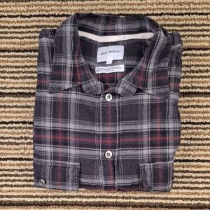 NORSE PROJECTS Villads Brushed Flannel Check Plaid Cotton Sz L Long Sleeve Shirt